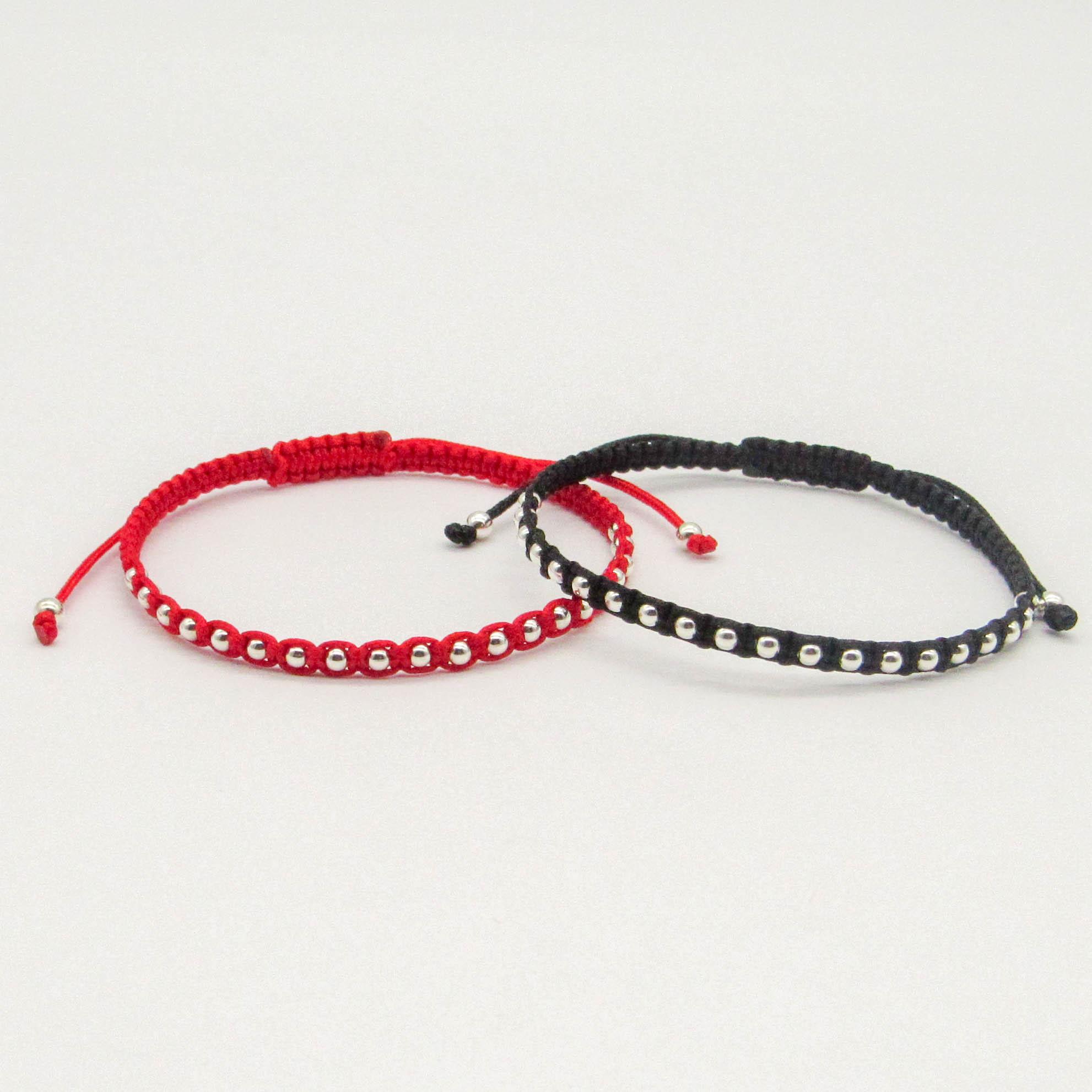 PULSERA AJUSTABLE CORDON BOLITAS /PLATA